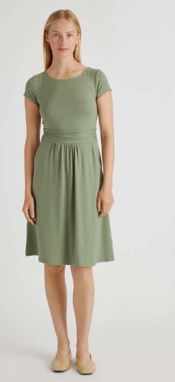 Quince Tencel Jersey Ruched Waist Dress in Olive